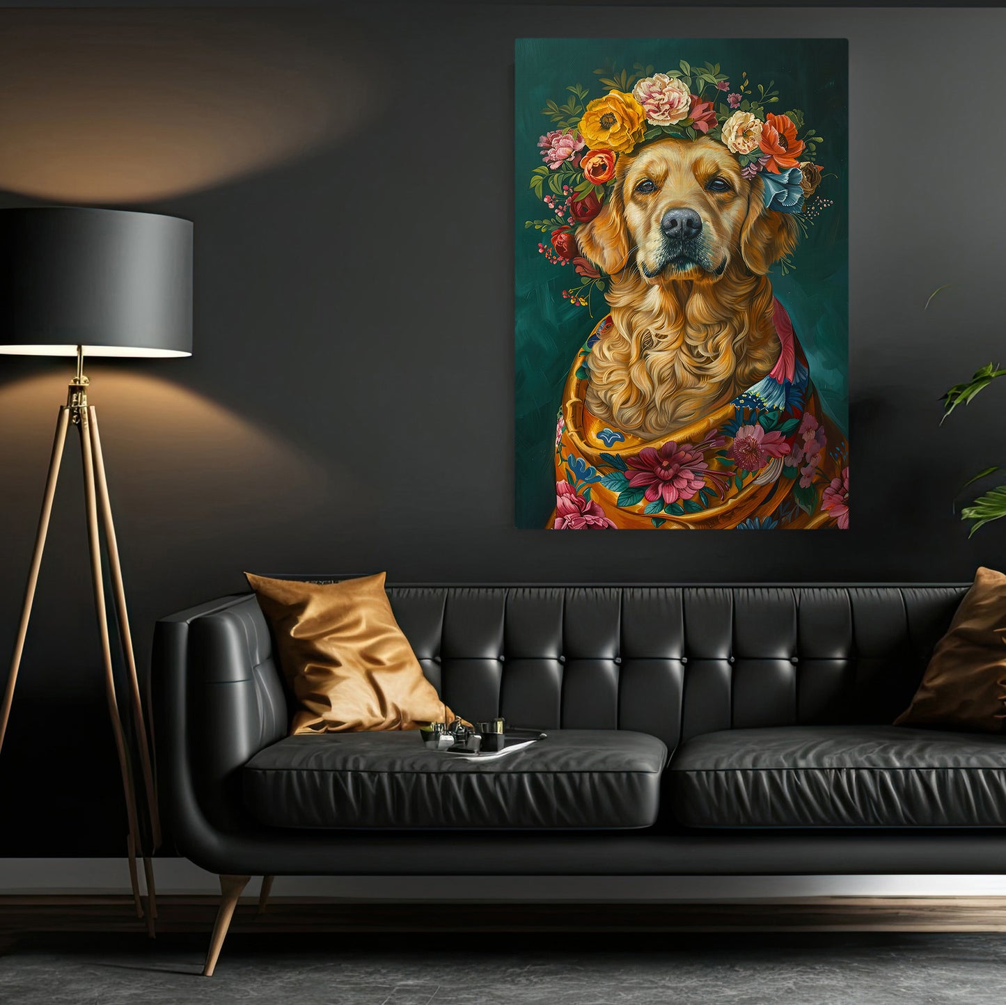 Blooming Beauty, Victorian Golden Retriever Dog Canvas Painting, Victorian Animal Wall Art Decor, Poster Gift For Golden Retriever Dog Lovers