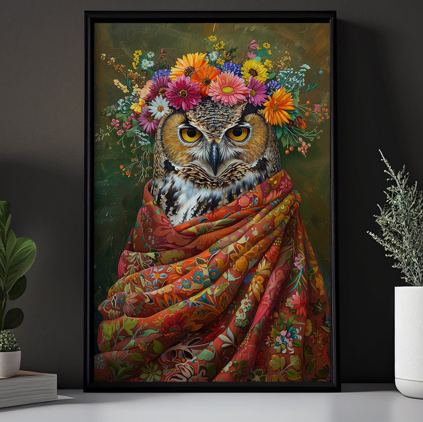 Flower Crowned Night, Victorian Owl Canvas Painting, Victorian Animal Wall Art Decor, Poster Gift For Owl Lovers