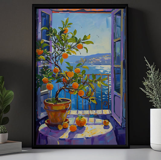 Oranges By The Ocean, Whispers Canvas Painting, Modern Wall Art Decor, Poster Gift For Landscapes Lovers