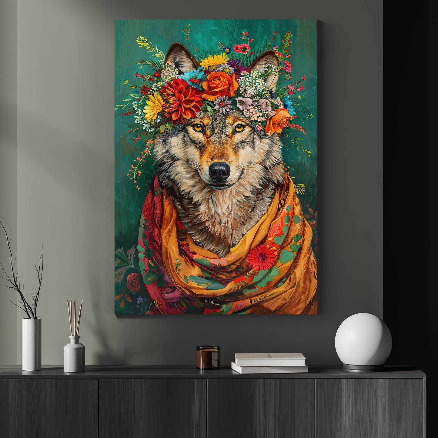 Bloom Bound Wolf, Victorian Wolf Canvas Painting, Victorian Animal Wall Art Decor, Poster Gift For Wolf Lovers