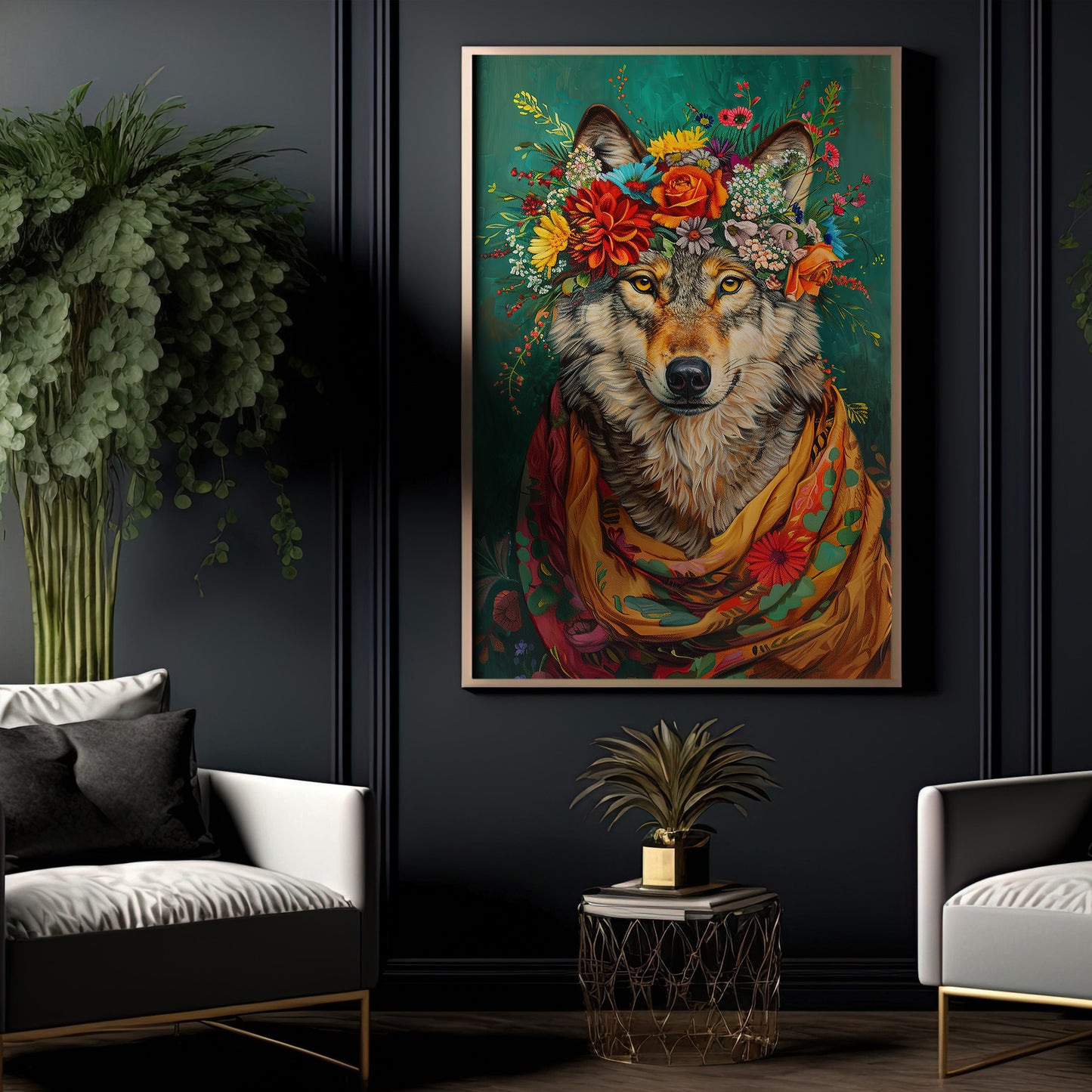 Bloom Bound Wolf, Victorian Wolf Canvas Painting, Victorian Animal Wall Art Decor, Poster Gift For Wolf Lovers