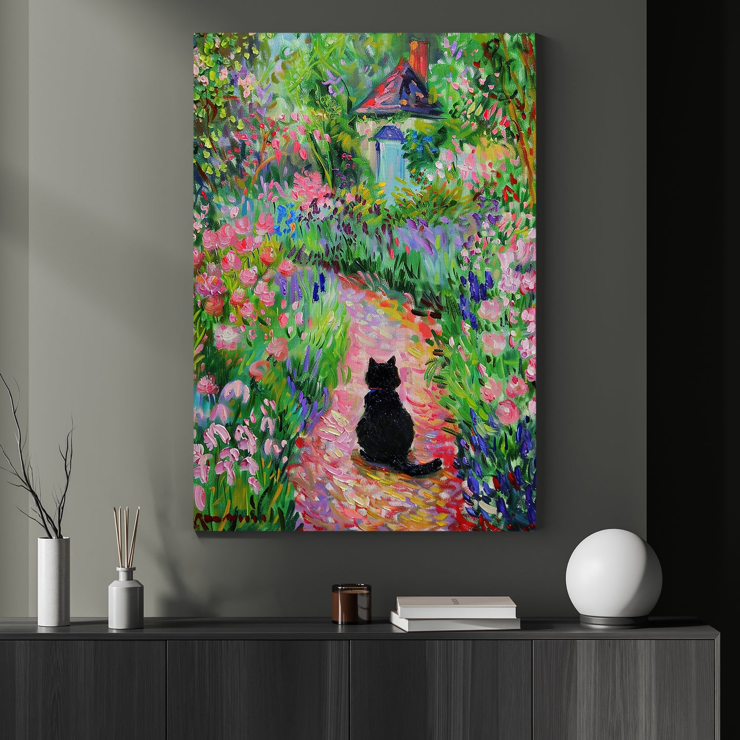 Watcher In The Wildflowers, Victorian Black Cat Canvas Painting, Victorian Animal Wall Art Decor, Poster Gift For Cat Lovers