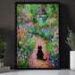 Watcher In The Wildflowers, Victorian Black Cat Canvas Painting, Victorian Animal Wall Art Decor, Poster Gift For Cat Lovers