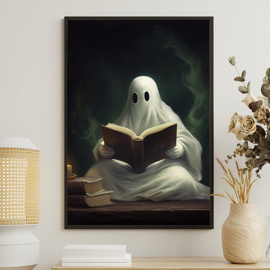 Ghost Let's Me Read Book, Ghost Canvas Painting, Dark Forest Wall Art, Poster Gift For Book Lovers