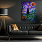 Halloween Black Cat Canvas Painting, Starry Night In Graveyard Wall Art Decor, Spooky Season Poster Gift For Cat Lover