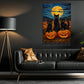 Halloween Black Cat Canvas Painting, Black Cats Pumpkin Patch Wall Art Decor, Spooky Season Poster Gift For Cat Lover