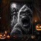 Funny Halloween Sasquatch Haunted House Canvas Painting, Bigfoot Ghost Selfie Spooky Season Wall Art Decor, Halloween Poster Gift For Bigfoot Lover
