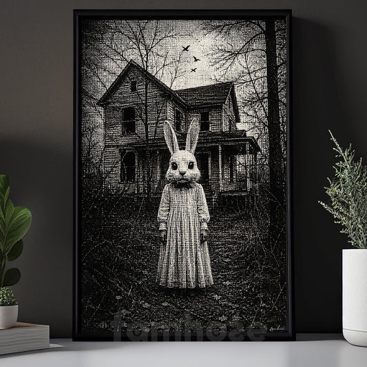 Halloween Horror Bunny Canvas Painting, Creepy Rabbit Mask Spooky Season Wall Art Decor, Gothic Halloween Poster Gift