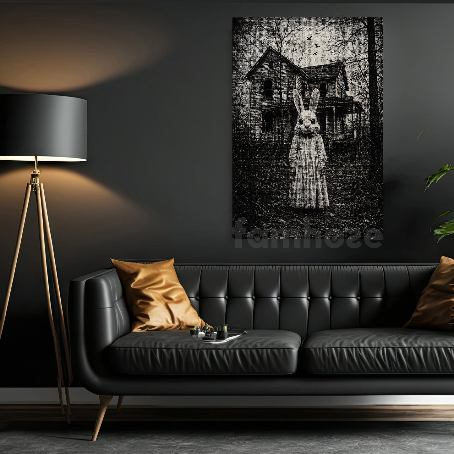 Halloween Horror Bunny Canvas Painting, Creepy Rabbit Mask Spooky Season Wall Art Decor, Gothic Halloween Poster Gift