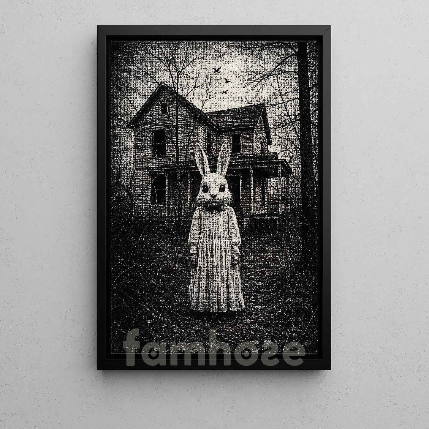 Halloween Horror Bunny Canvas Painting, Creepy Rabbit Mask Spooky Season Wall Art Decor, Gothic Halloween Poster Gift