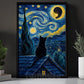 Halloween Black Cat Canvas Painting, Starry Night Moonlit Kitten Wall Art Decor, Spooky Season Poster Gift For Cat Lover