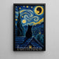 Halloween Black Cat Canvas Painting, Starry Night Moonlit Kitten Wall Art Decor, Spooky Season Poster Gift For Cat Lover