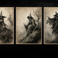 Set Of 3 Halloween Gothic Witch Canvas Painting, Dark Witch Trio Wall Art Decor, Spooky Season Poster Gift For Witch Lover