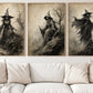 Set Of 3 Halloween Gothic Witch Canvas Painting, Dark Witch Trio Wall Art Decor, Spooky Season Poster Gift For Witch Lover