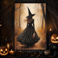Halloween Witch Canvas Painting, Witch Walking Through Autumn Forest Wall Art Decor, Spooky Season Poster Gift For Witch Lover