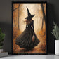 Halloween Witch Canvas Painting, Witch Walking Through Autumn Forest Wall Art Decor, Spooky Season Poster Gift For Witch Lover