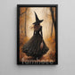 Halloween Witch Canvas Painting, Witch Walking Through Autumn Forest Wall Art Decor, Spooky Season Poster Gift For Witch Lover