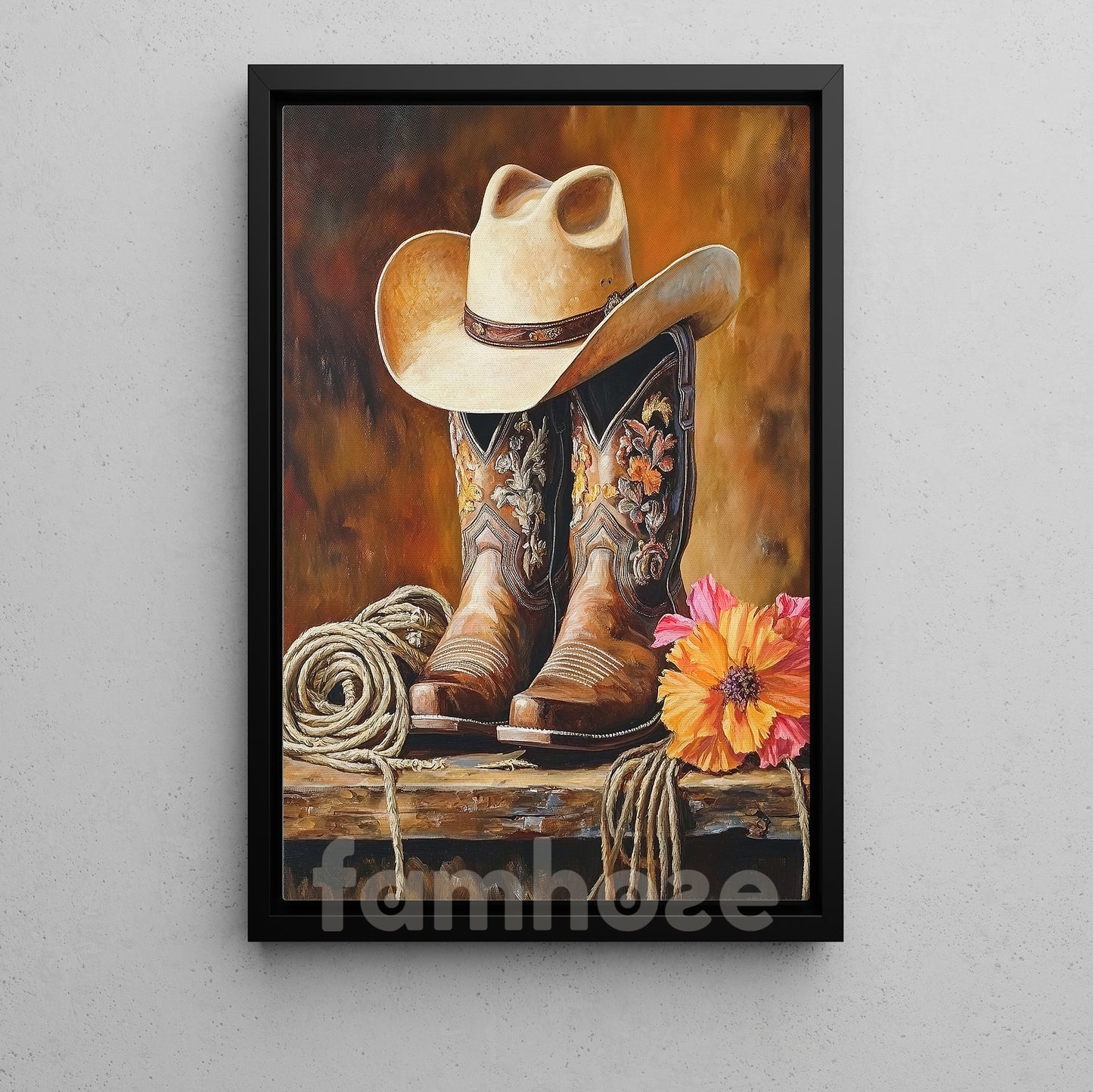 Cowboy Boots And Hat Canvas Painting, Western Cowgirl Boots Wall Art Decor, Poster Gift For Cowgirls
