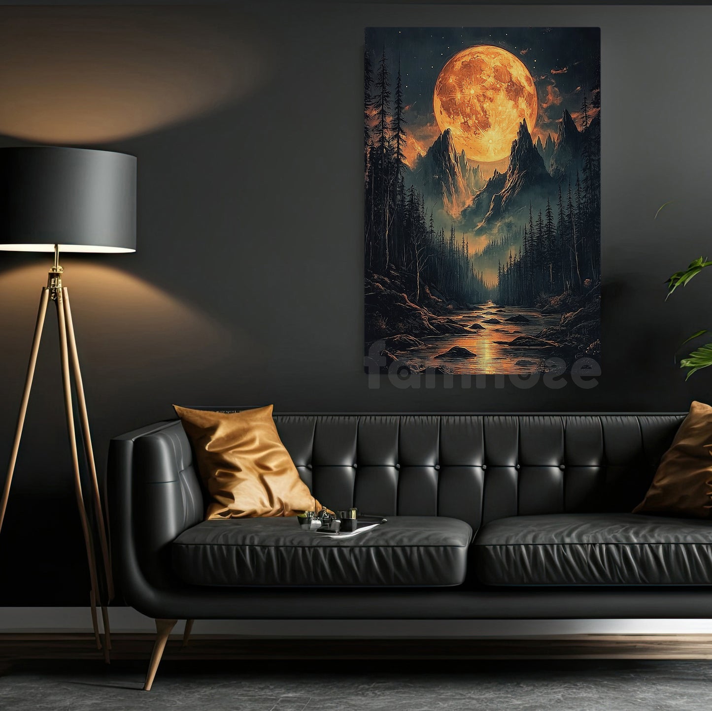 Halloween Full Moon Mountain Canvas Painting, Dark Forest Landscape Wall Art Decor, Spooky Season Poster Gift