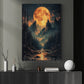 Halloween Full Moon Mountain Canvas Painting, Dark Forest Landscape Wall Art Decor, Spooky Season Poster Gift