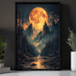 Halloween Full Moon Mountain Canvas Painting, Dark Forest Landscape Wall Art Decor, Spooky Season Poster Gift
