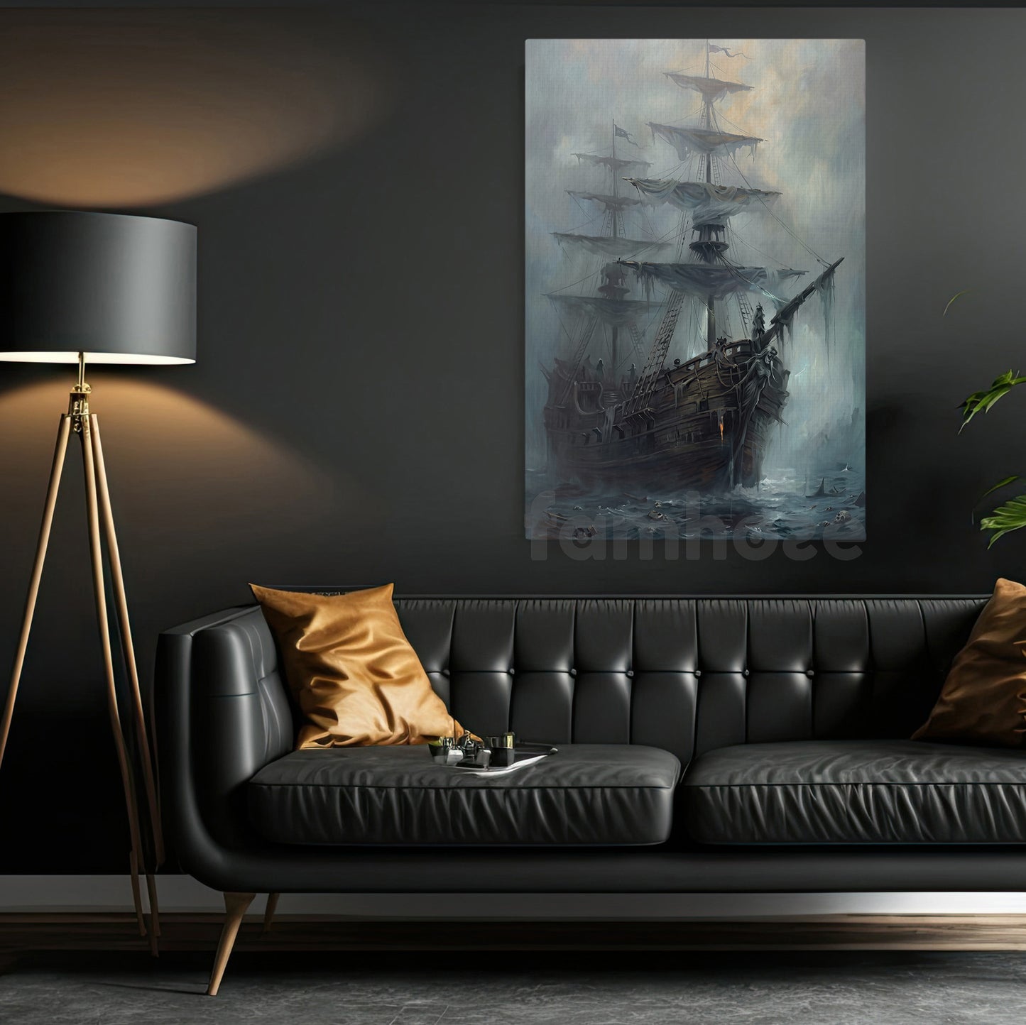 Halloween Ghost Pirate Ship Canvas Painting, Sailing Into The Afterlife Wall Art Decor, Spooky Season Poster Gift For Ghost Lover