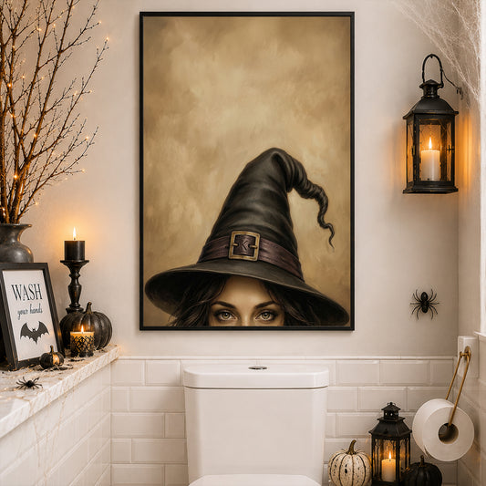 Funny Halloween Witch Canvas Painting, The Witch Is Watching Wall Art Decor, Spooky Season Poster Gift For Witch Lover