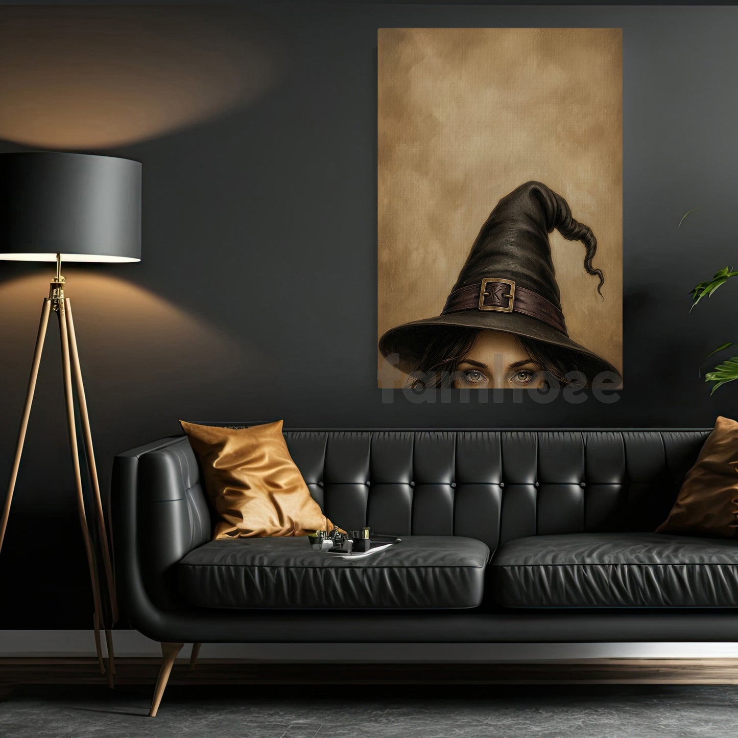 Funny Halloween Witch Canvas Painting, The Witch Is Watching Wall Art Decor, Spooky Season Poster Gift For Witch Lover