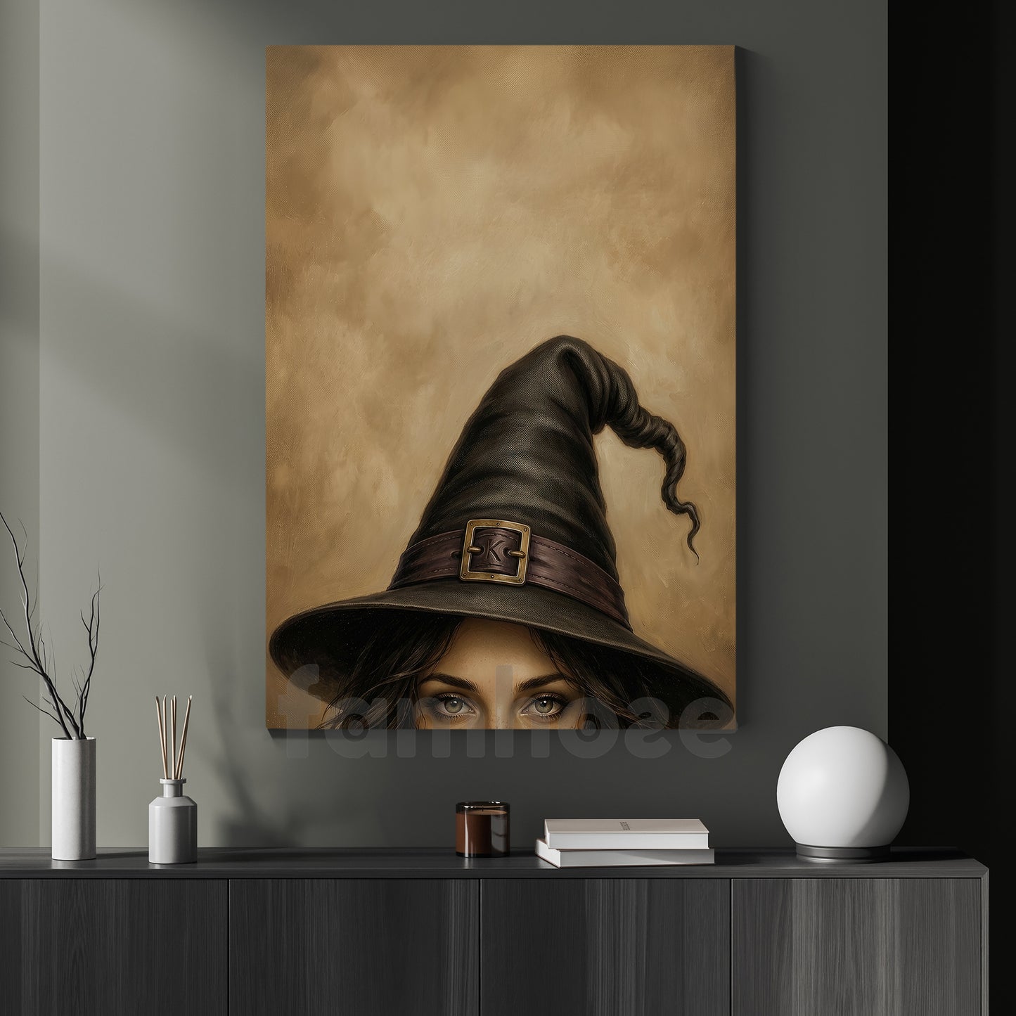 Funny Halloween Witch Canvas Painting, The Witch Is Watching Wall Art Decor, Spooky Season Poster Gift For Witch Lover