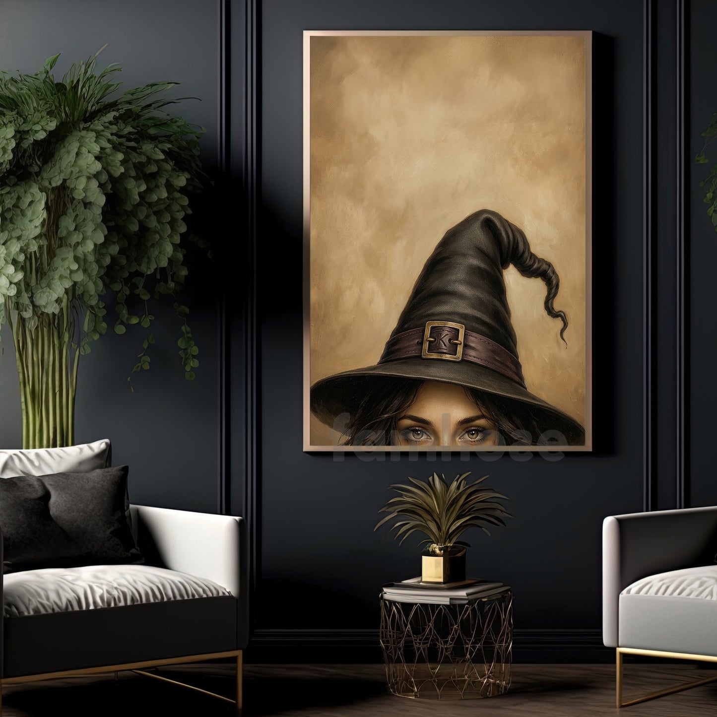 Funny Halloween Witch Canvas Painting, The Witch Is Watching Wall Art Decor, Spooky Season Poster Gift For Witch Lover