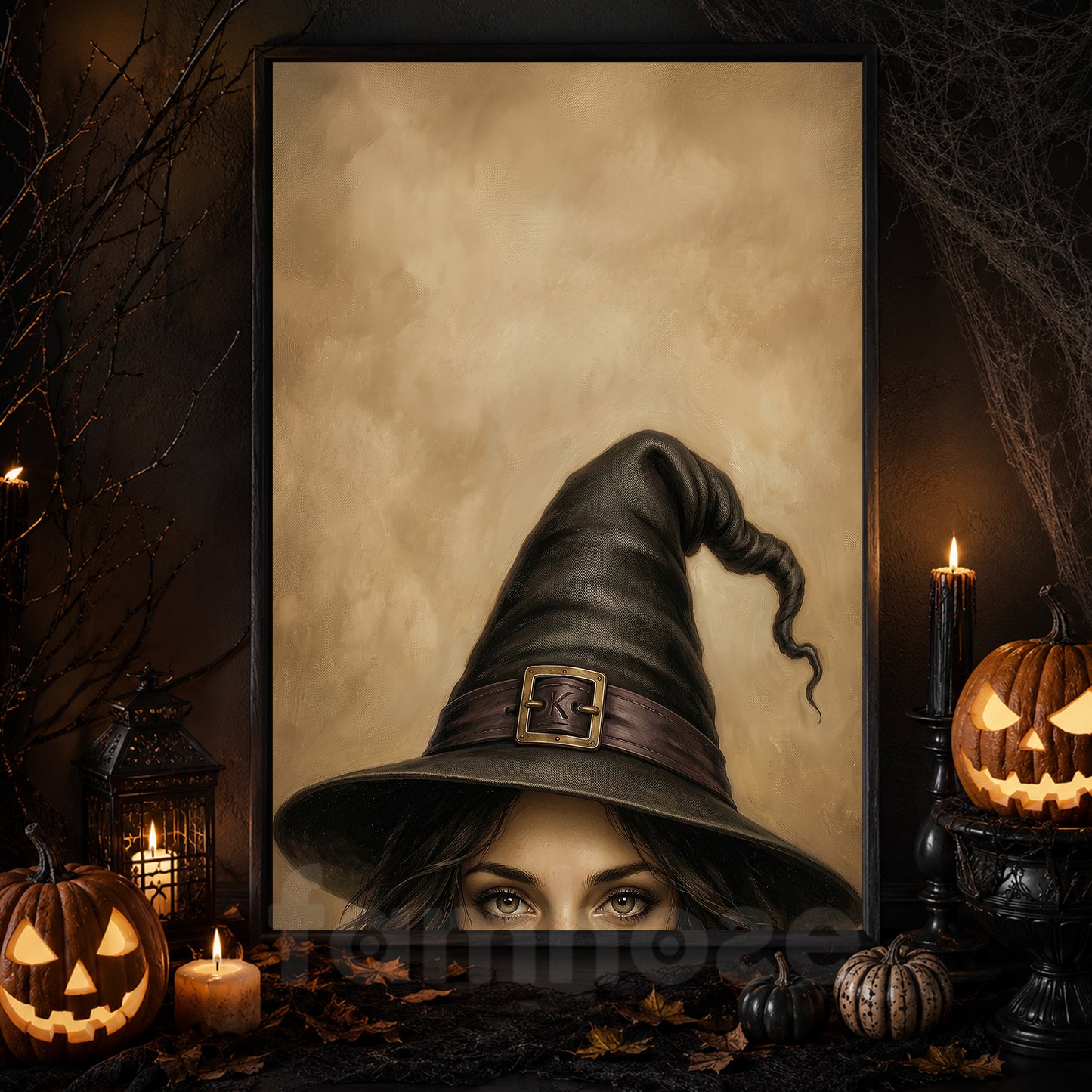 Funny Halloween Witch Canvas Painting, The Witch Is Watching Wall Art Decor, Spooky Season Poster Gift For Witch Lover