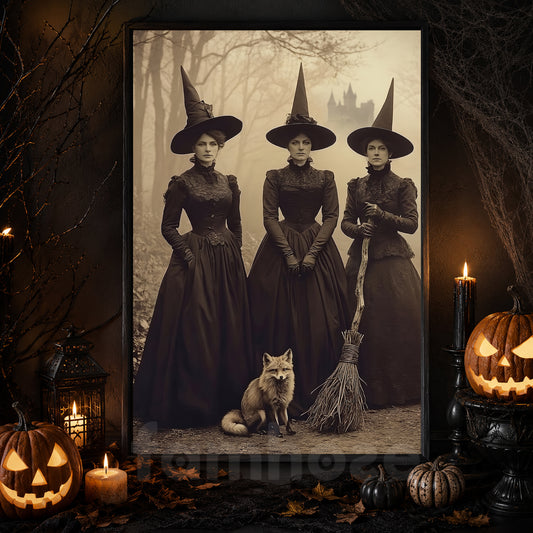 Halloween Witches Canvas Painting, Victorian Witch Wall Art Decor, Spooky Season Poster Gift For Witch Lover
