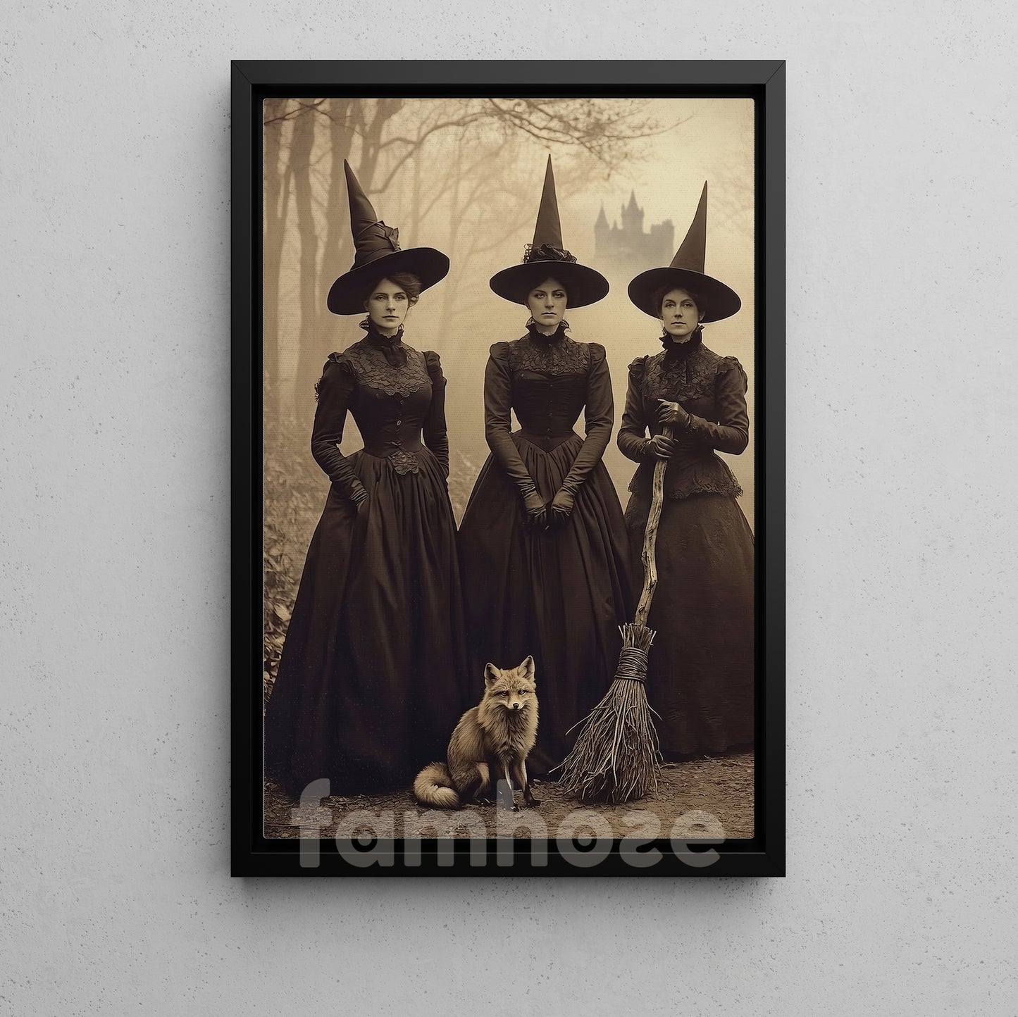 Halloween Witches Canvas Painting, Victorian Witch Wall Art Decor, Spooky Season Poster Gift For Witch Lover