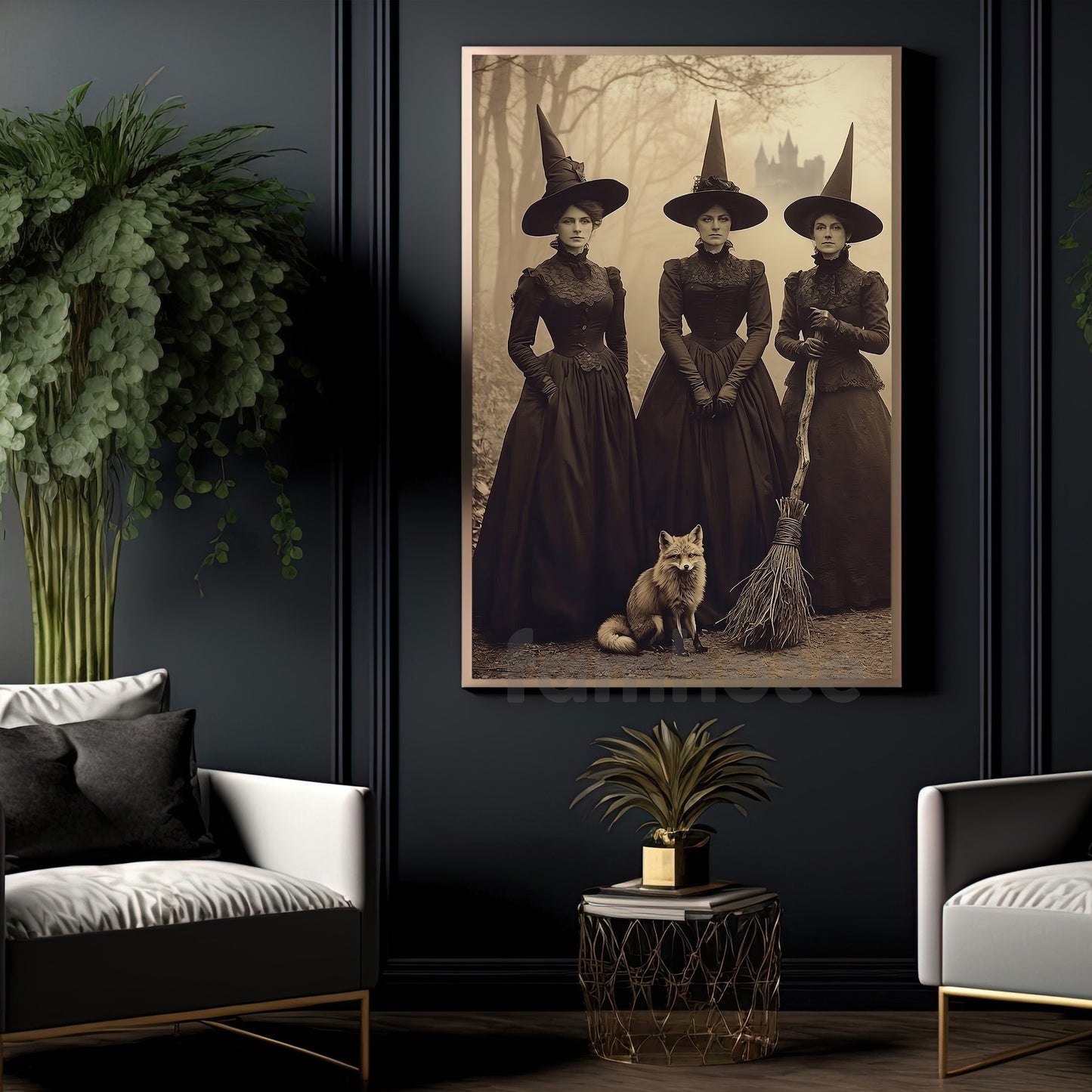 Halloween Witches Canvas Painting, Victorian Witch Wall Art Decor, Spooky Season Poster Gift For Witch Lover