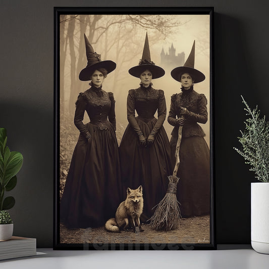 Halloween Witches Canvas Painting, Victorian Witch Wall Art Decor, Spooky Season Poster Gift For Witch Lover
