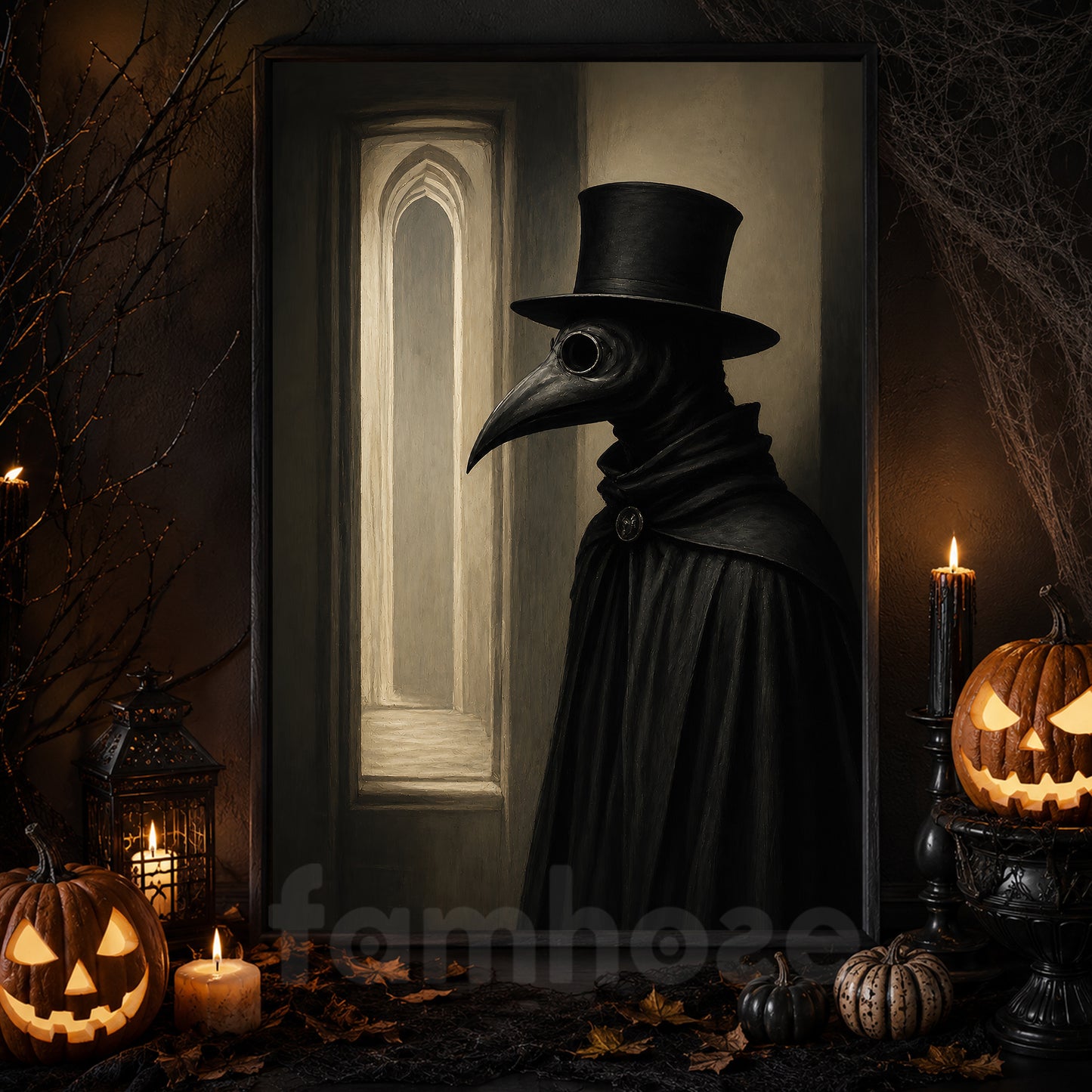 Halloween Plague Doctor Canvas Painting, Gothic Dark Doctor Wall Art Decor, Spooky Season Poster Gift