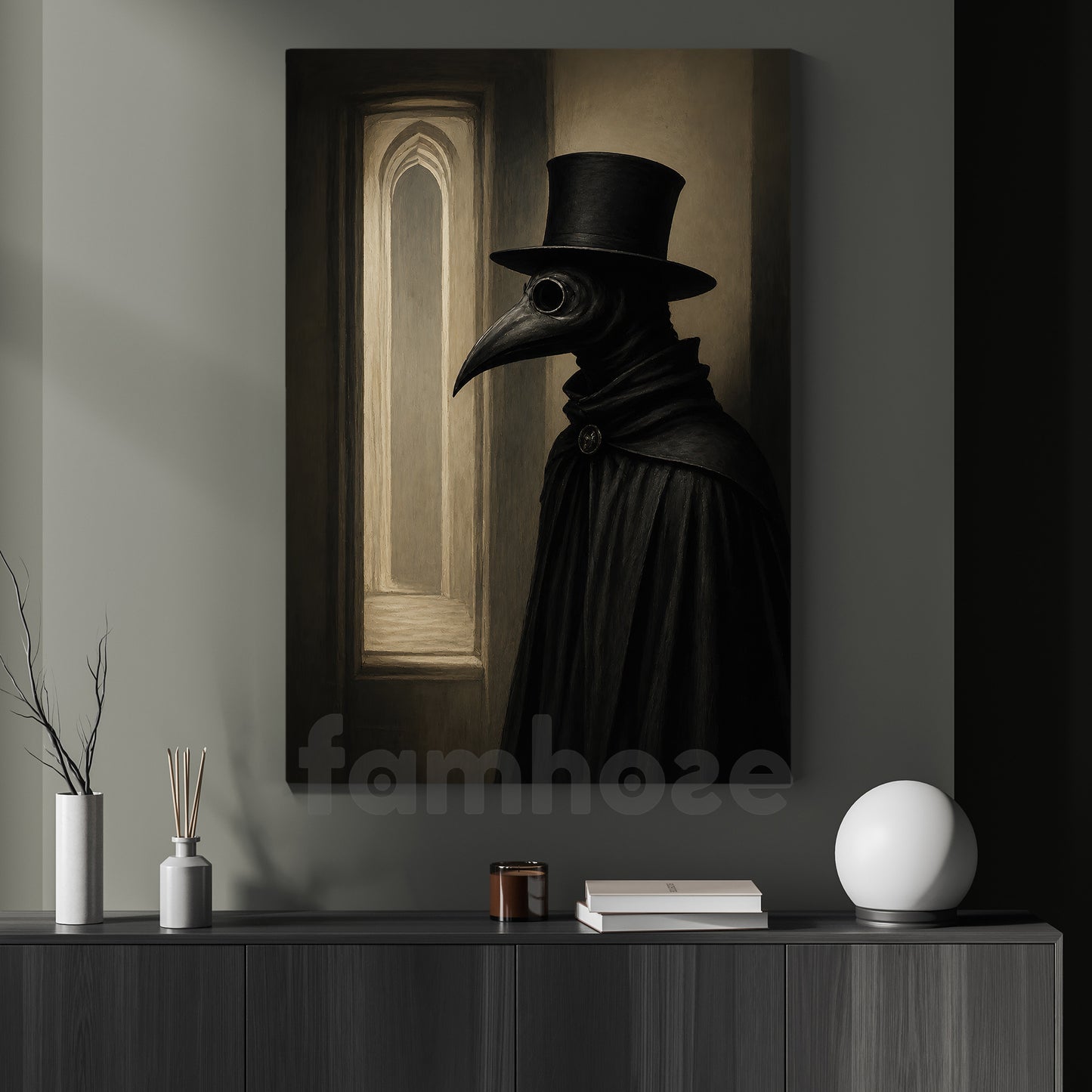 Halloween Plague Doctor Canvas Painting, Gothic Dark Doctor Wall Art Decor, Spooky Season Poster Gift
