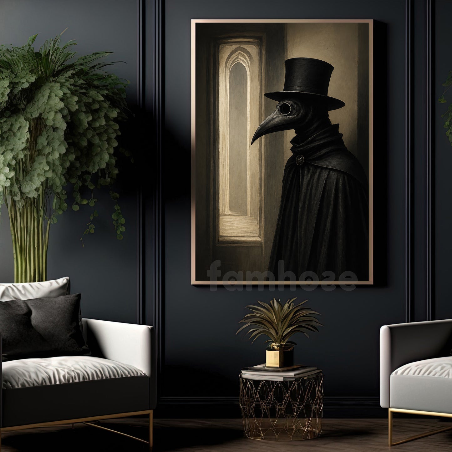 Halloween Plague Doctor Canvas Painting, Gothic Dark Doctor Wall Art Decor, Spooky Season Poster Gift