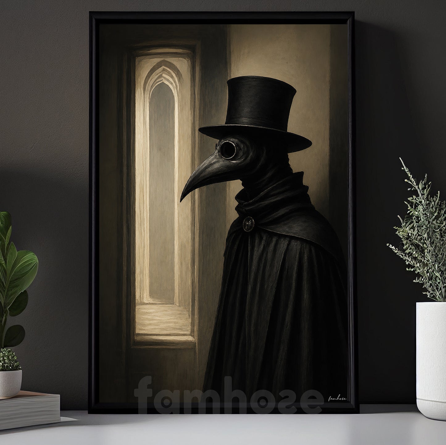 Halloween Plague Doctor Canvas Painting, Gothic Dark Doctor Wall Art Decor, Spooky Season Poster Gift