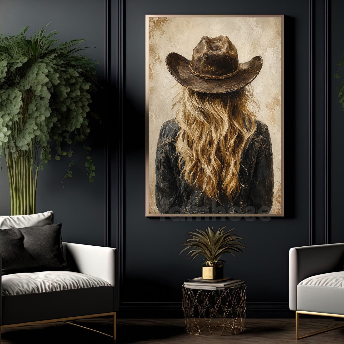 Western Cowgirl Portrait Canvas Painting, Rustic Cowgirl Wall Art Decor, Poster Gift For Cowgirls