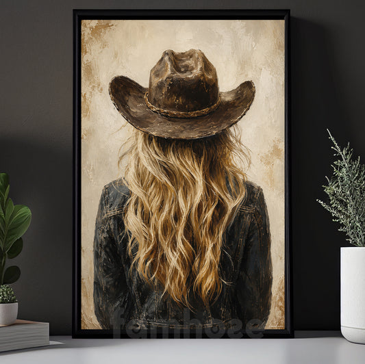 Western Cowgirl Portrait Canvas Painting, Rustic Cowgirl Wall Art Decor, Poster Gift For Cowgirls