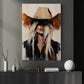 Western Cowgirl Portrait Canvas Painting, Blonde Cowboy Hat Woman Wall Art Decor, Poster Gift For Cowgirls