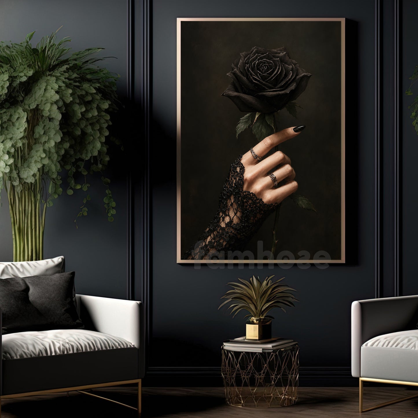 Halloween Witch Hand Canvas Painting, Black Rose Wall Art Decor, Spooky Season Poster Gift