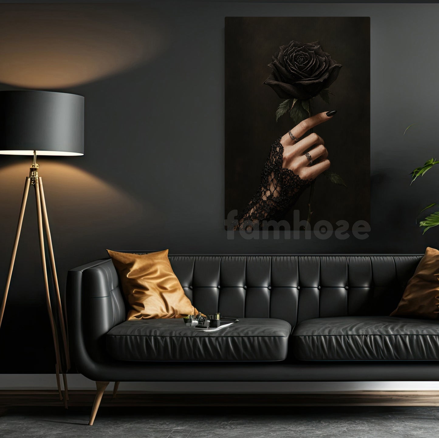 Halloween Witch Hand Canvas Painting, Black Rose Wall Art Decor, Spooky Season Poster Gift