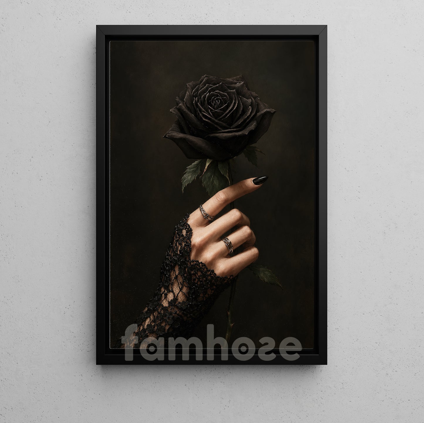 Halloween Witch Hand Canvas Painting, Black Rose Wall Art Decor, Spooky Season Poster Gift