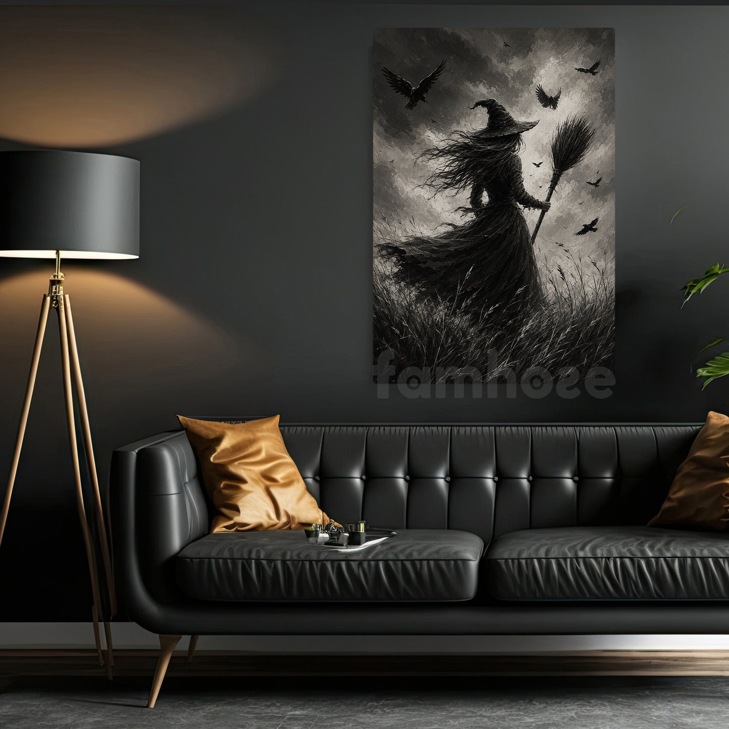Halloween Gothic Witch Canvas Painting, Raven Witch Wall Art Decor, Spooky Season Poster Gift For Witch Lover