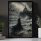 Halloween Witch Canvas Painting, Dark Castle Witch Wall Art Decor, Spooky Season Poster Gift For Witch Lover