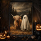 Halloween Highland Cow And Ghost Canvas Painting, The Moo And The Boo Wall Art Decor, Spooky Season Poster Gift For Cow Lover