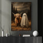 Halloween Highland Cow And Ghost Canvas Painting, The Moo And The Boo Wall Art Decor, Spooky Season Poster Gift For Cow Lover