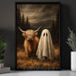 Halloween Highland Cow And Ghost Canvas Painting, The Moo And The Boo Wall Art Decor, Spooky Season Poster Gift For Cow Lover